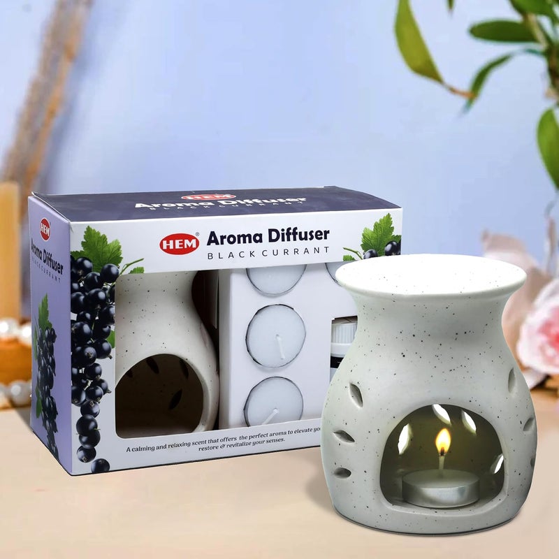 HEM Ceramic Oil Burner Gift Set Ceramic Diffuser with Black Currant Aroma Oil 4 Tealight Candles Perfect for Home Fragrance Spa Meditation and Gifting Black Current Oil 10ml - Image 5
