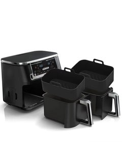 2-Pack Rectangular Air Fryer Silicone Liners for Ninja Foodi DZ201 8QT/DZ090 6QT - Reusable, Easy-Clean Non-Stick Basket Inserts, Food-Safe - MMH Replacement Airfryer Trays, Black