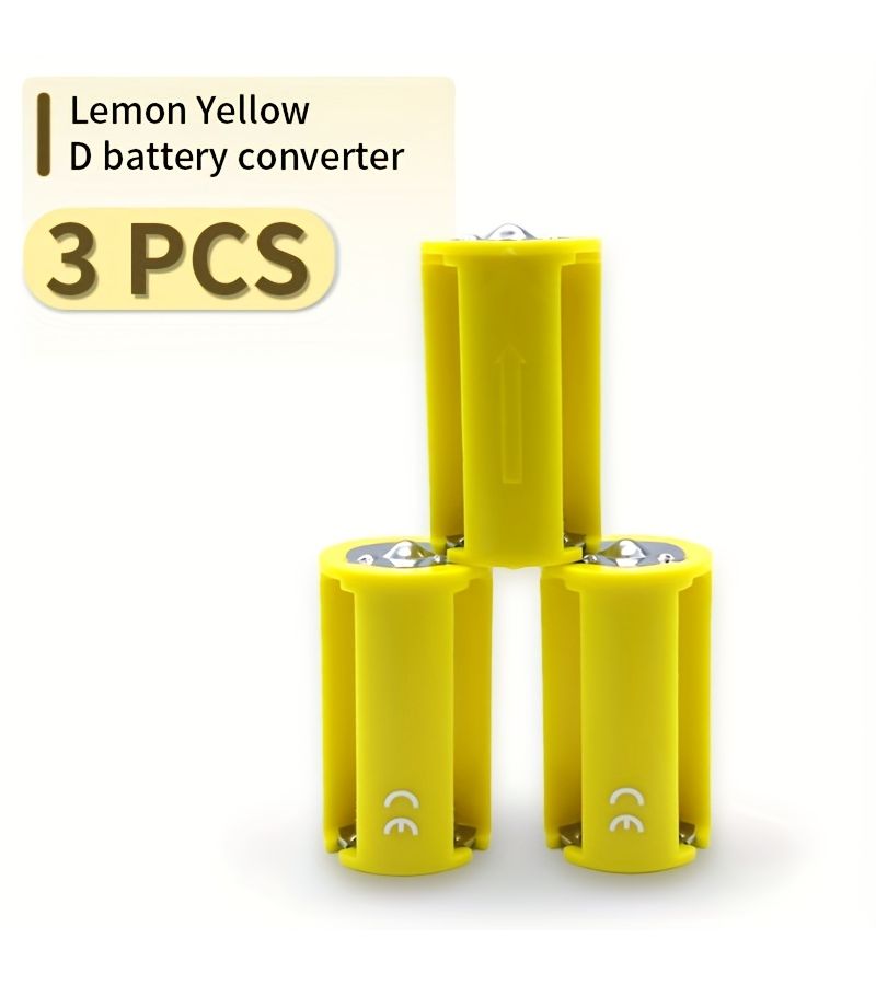 3 Pcs Lemon Yellow AA to D Type Battery Converter Holder Case ABS Material Durable Large Battery Conversion Cylinder 1 5V Voltage Remains Replace 5th Battery - Image 2