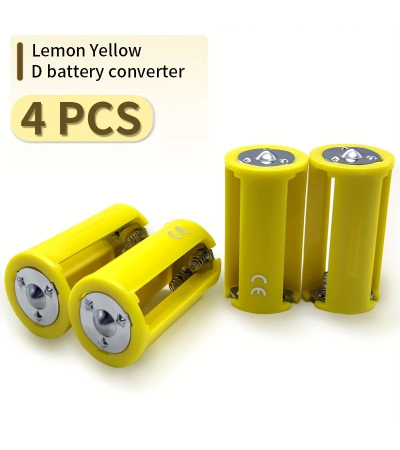 3 Pcs Lemon Yellow AA to D Type Battery Converter Holder Case ABS Material Durable Large Battery Conversion Cylinder 1 5V Voltage Remains Replace 5th Battery - Image 1