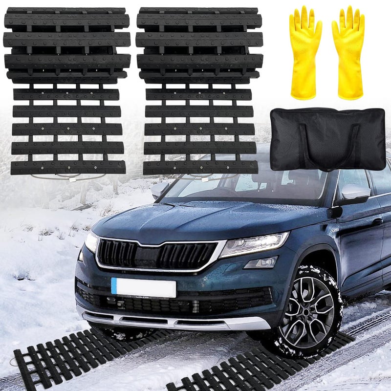 2024 Upgrade Emergency Devices 2 pcs Tire Traction Mats 393 L x 108 W Portable for Snow Ice Mud and Sand Used to Car Truck Van or Fleet Vehicle off road winter accessories 2PCS 39in