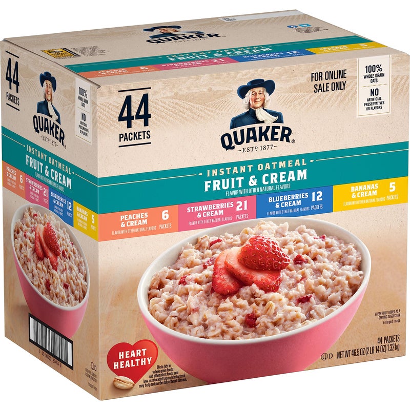 Quaker Instant Oatmeal Fruit & Cream Variety Pack, Single Serve Packets, (44 Pack) - Image 1