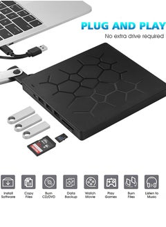 Garlo External DVD Drive, USB 3.0 CD DVD Burner for Laptop, Type-C CD/DVD ROM +/-RW Optical Disk Drive with 4 USB Ports and 2 SD Card Slots, Ultra Slim, for Mac, PC Windows 11/10/8/7 Linux OS  - Image 2