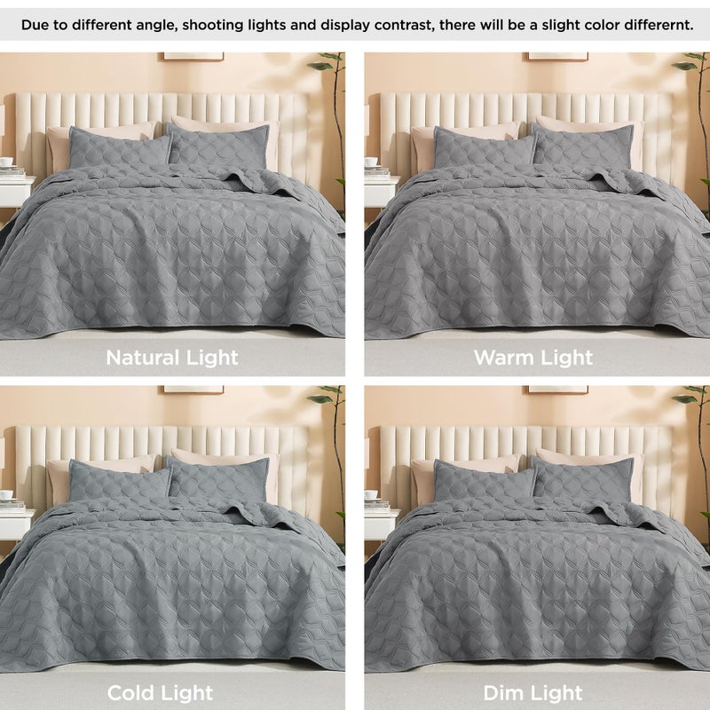 Litanika Litanika California King Quilt Bedding Set  Medium Grey Oversized Lightweight Comforter Bedspreads & Coverlets  Boho Farmhouse Bedding Cover Bed Decor All Season  3 Pieces (1 Quilt  2 Pillowcases)  - Image 5