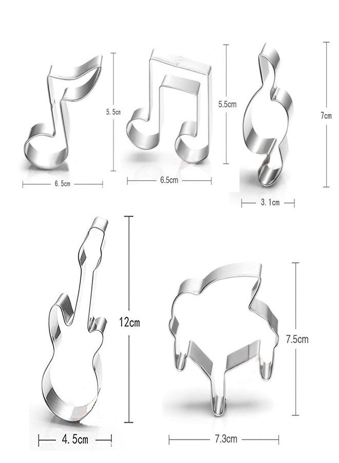 WOTOY Guitar, Piano,Musical Notes Sign Music Theme Biscuit Cookie Cutter 5 Piece Set - Stainless Steel - Image 2