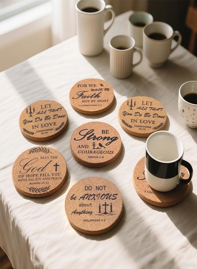 Eforcase 50Pcs Christian Coasters Bulk for Drinks with Bible Verses 4" Christian Church Drink Coasters with Cork for Coffee Table Church Present Home Decor - Image 2