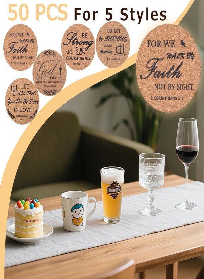 Eforcase 50Pcs Christian Coasters Bulk for Drinks with Bible Verses 4" Christian Church Drink Coasters with Cork for Coffee Table Church Present Home Decor - Image 3
