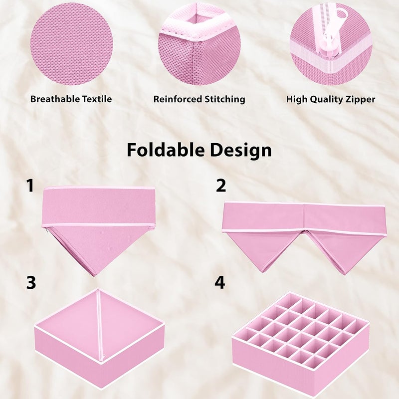 Simple Houseware All storage type compatible Closet Underwear Organizer Drawer Divider 4 Set, Pink Tiered purchase options - Image 5