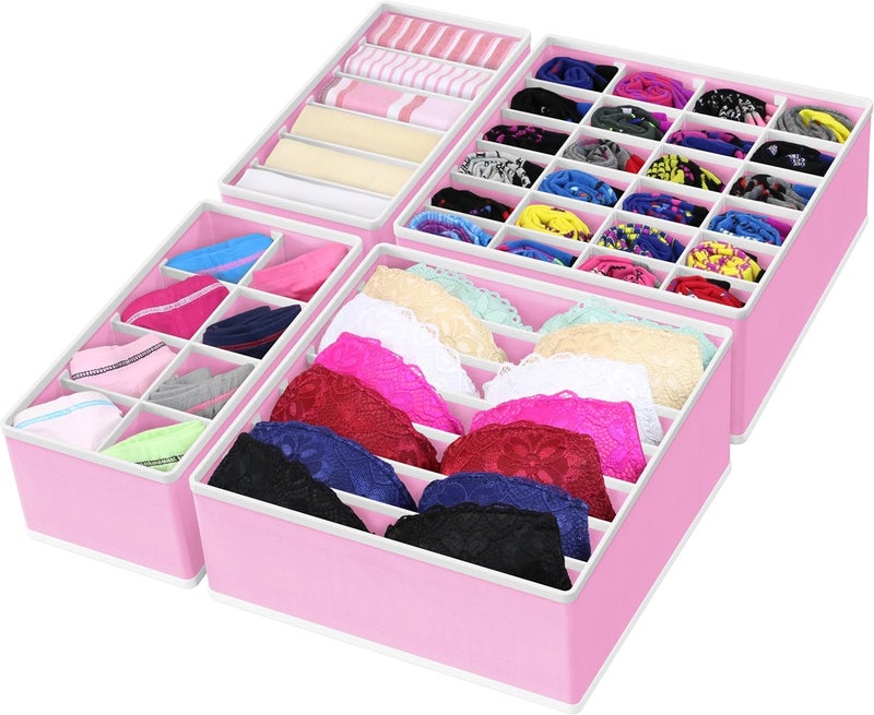 Simple Houseware All storage type compatible Closet Underwear Organizer Drawer Divider 4 Set, Pink Tiered purchase options - Image 1