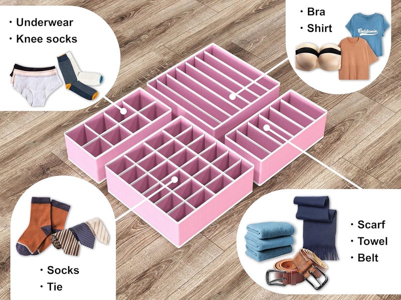 Simple Houseware All storage type compatible Closet Underwear Organizer Drawer Divider 4 Set, Pink Tiered purchase options - Image 4