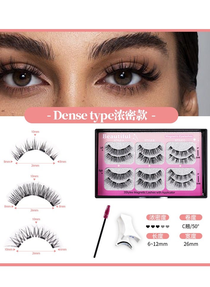 3 in 1 Reusable Magnetic False Eyelashes with Tweezers Set Easy to Wear and Remove No Glue Needed