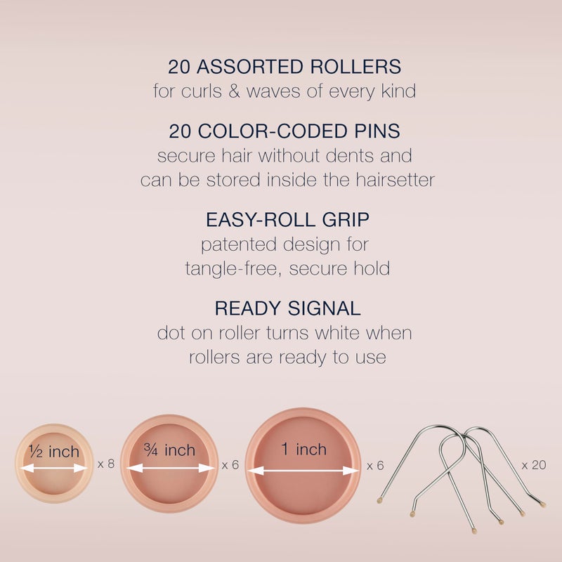 Conair Double Ceramic Hot Rollers for Long, Medium, and All Hair - Hair Curler - Hair Roller Clips Included - 1/2 inch, 3/4 inch, and 1 inch Rollers - Image 4