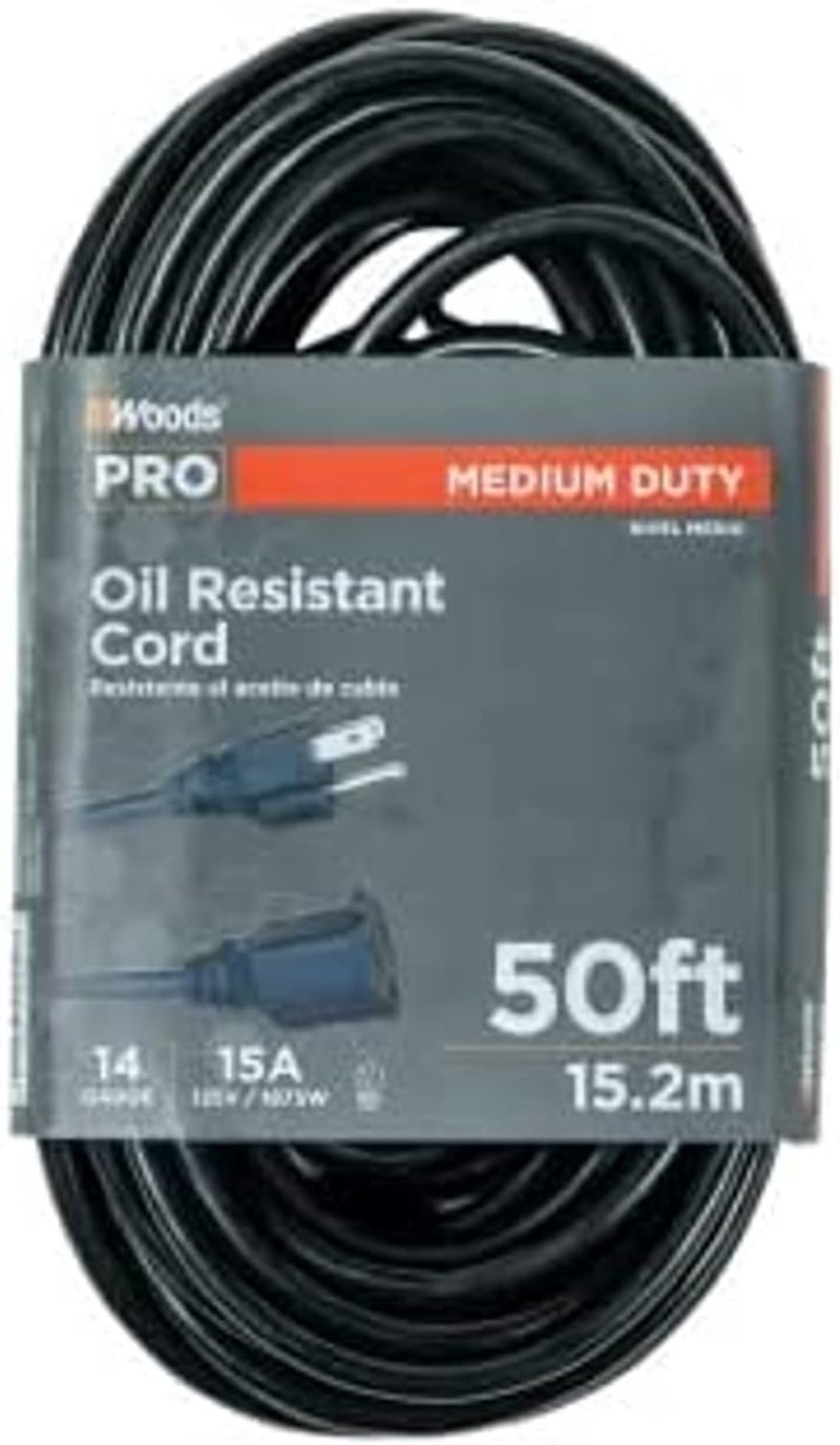 Woods Woods 982452 50Foot SJTOW Agricultural Outdoor Heavy Duty All Weather Extension Cord Oil Resistant Vinyl Jacket Versatile Use Powerful 15 Amps 125 Volts 1875 Watt Extension Cord Black  - Image 1