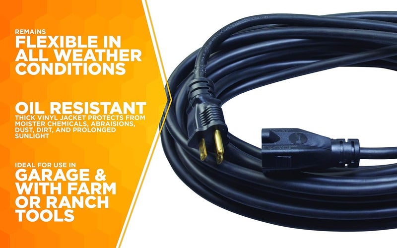 Woods Woods 982452 50Foot SJTOW Agricultural Outdoor Heavy Duty All Weather Extension Cord Oil Resistant Vinyl Jacket Versatile Use Powerful 15 Amps 125 Volts 1875 Watt Extension Cord Black  - Image 5