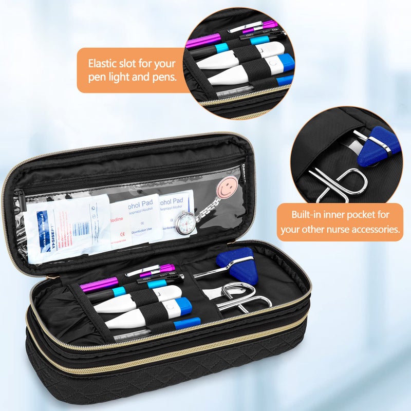 Damero Double Layer Stethoscope Case Compatible with 3M Littmann/ADC/Omron Stethoscope, Stethoscope Carrying Case Travel Bag for Nurse Accessories, Black - Image 3
