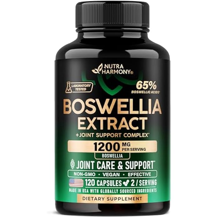 NUTRAHARMONY Boswellia 1200mg - Boswellia Extract | Turmeric | Hyaluronic Acid | MSM | Same - Joint Health & Comfort - Boswellia Serrata | 65% Boswellic Acid - for Men & Women - Made in USA - 120 Capsules - Image 1
