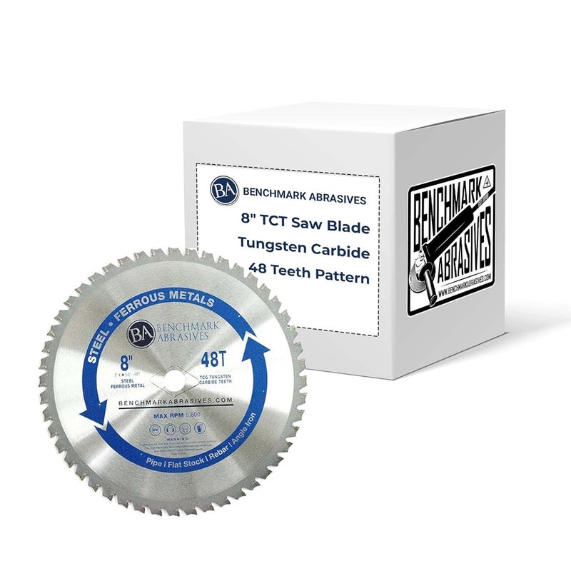Benchmark Abrasives TCT 8 Inch Circular Saw Blade, Tungsten Carbide Tipped Metal Cutting Saw Blades for Cutting Metal, Stainless Steel, Ferrous Metals, Miter Saw Blade (8" 48 Teeth) - Image 1