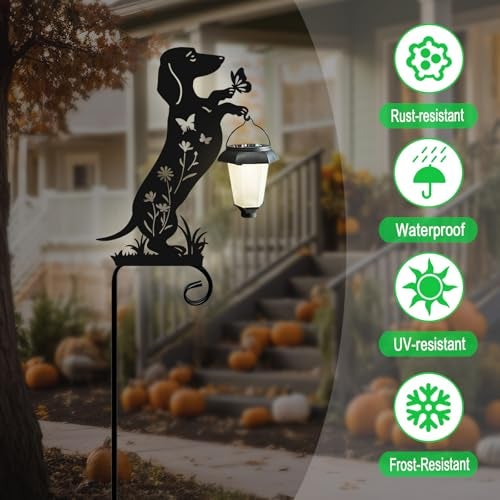 Hokfirm Dachshund Solar Lights Garden Stake,Dachshund Gifts Outside Decorations for Pathway,Yard,Garden Decor,Dog Solar Lights Outdoor - Image 3