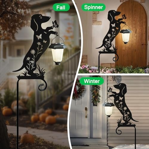 Hokfirm Dachshund Solar Lights Garden Stake,Dachshund Gifts Outside Decorations for Pathway,Yard,Garden Decor,Dog Solar Lights Outdoor - Image 4