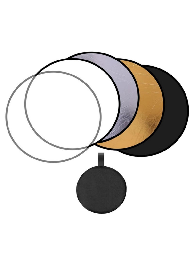 5 in 1 Portable Collapsible Round Photography Reflector Photo Studio Outdoor Light Diffuser Multi Disc with Carry Bag for Professional Photographers 110CM  - Image 1