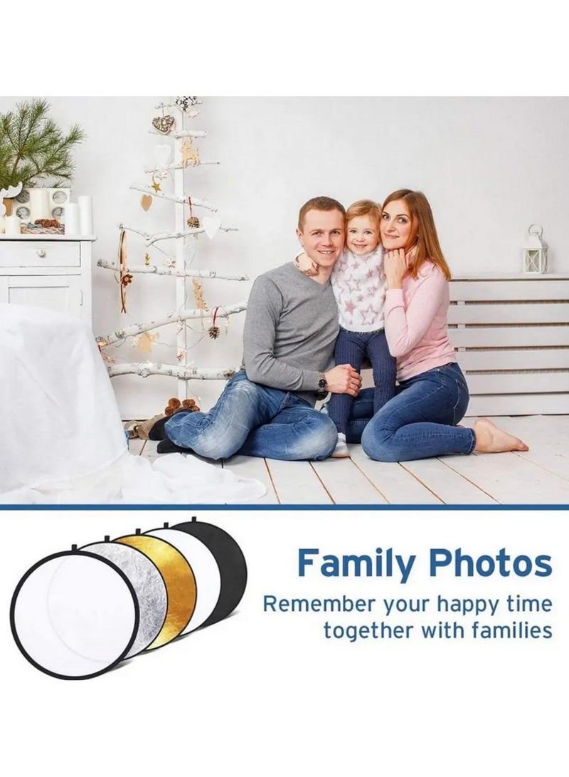 5 in 1 Portable Collapsible Round Photography Reflector Photo Studio Outdoor Light Diffuser Multi Disc with Carry Bag for Professional Photographers 110CM  - Image 5
