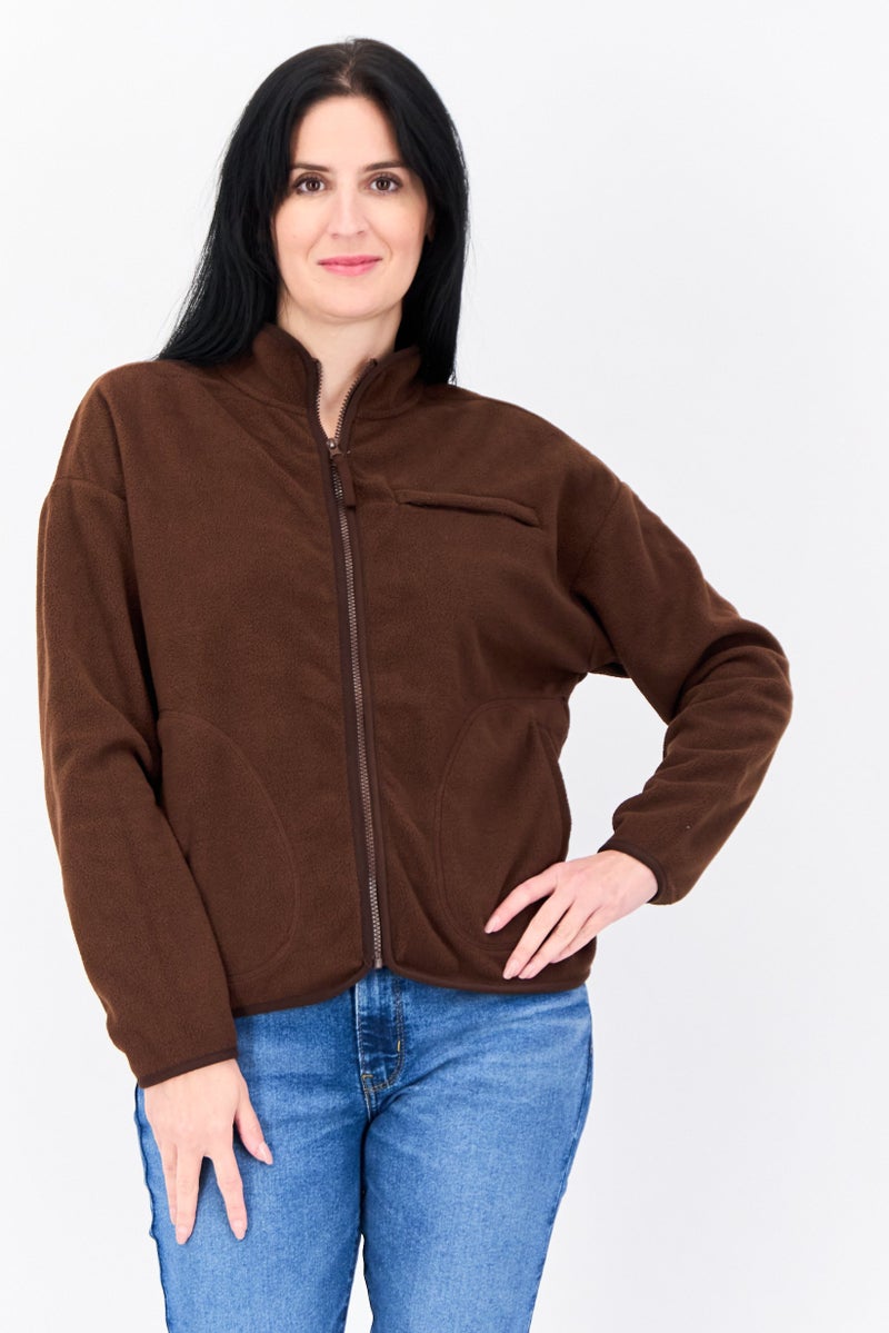 Bearpaw Women Mock Neck Solid Long Sleeves Sweatshirt, Brown - Image 1