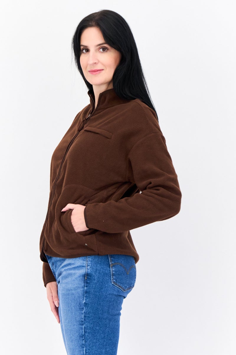 Bearpaw Women Mock Neck Solid Long Sleeves Sweatshirt, Brown - Image 2