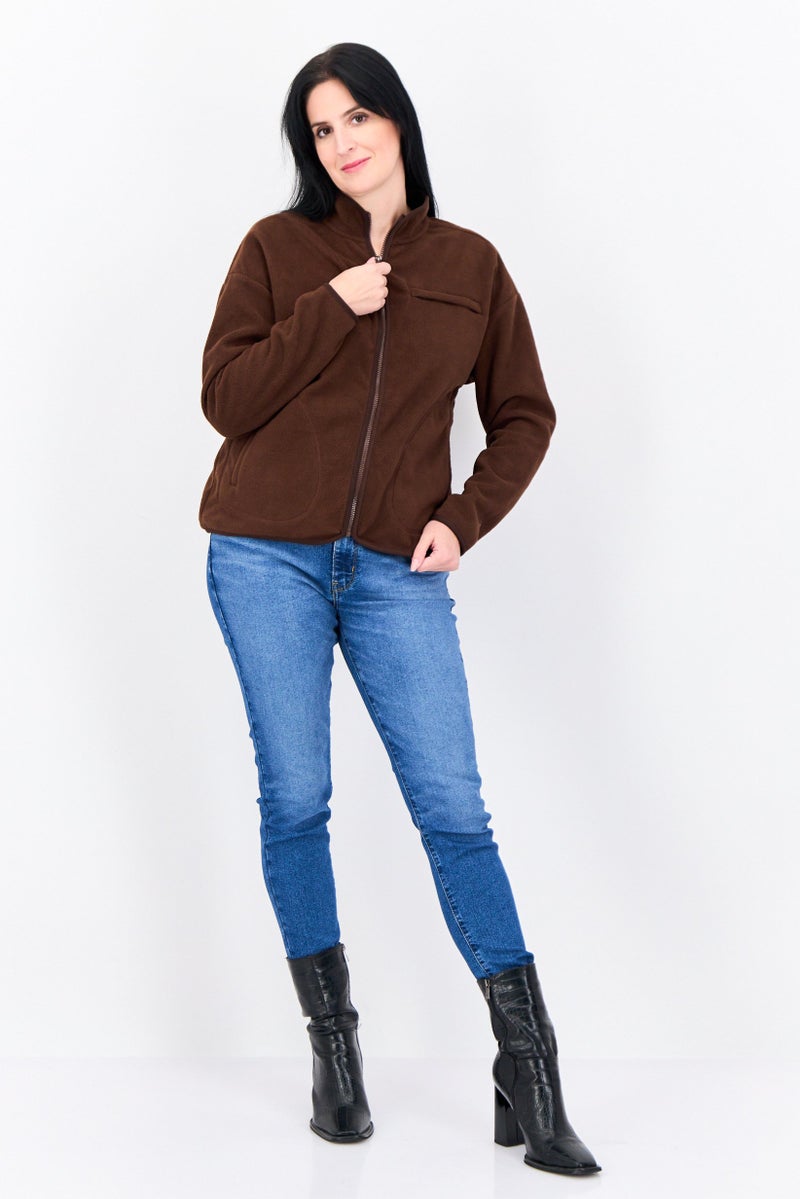 Bearpaw Women Mock Neck Solid Long Sleeves Sweatshirt, Brown - Image 4