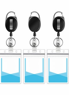 KASTWAVE Black Heavy Duty Retractable Badge Holder with Carabiner Reel with Belt Clip Key Keychain Badge Holders Carabiner Ring and Waterproof Vertical ID Card Holders for Name Card ID Card 3  - Image 1