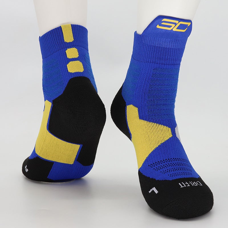 Kids High-Top Basketball Socks Elite Cotton Curry Color Blue 