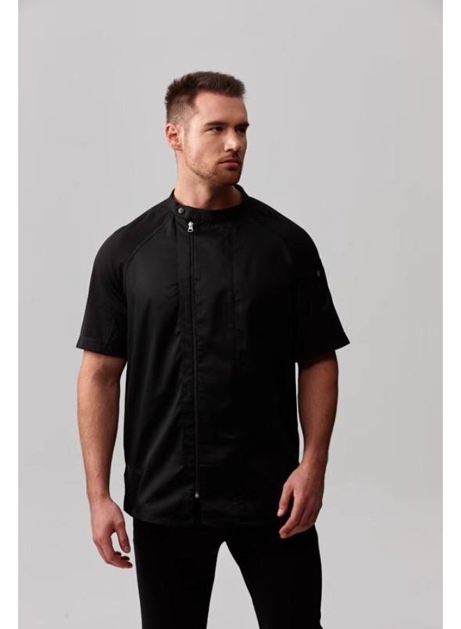 NIBEMINENT Men's long and short sleeved chef's uniforms, summer thin and breathable, restaurant and hotel baking quick-drying chef's work clothes, women's  - Image 1