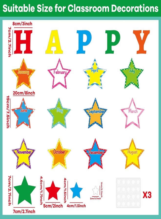Chunnin Happy Birthday Bulletin Board Set for Classroom Decorations Glitter Star Birthday Bulletin Board Star Confetti Bulletin Cutouts for Birthday Calendar Blackboard Classroom School Supplies Decor - Image 2