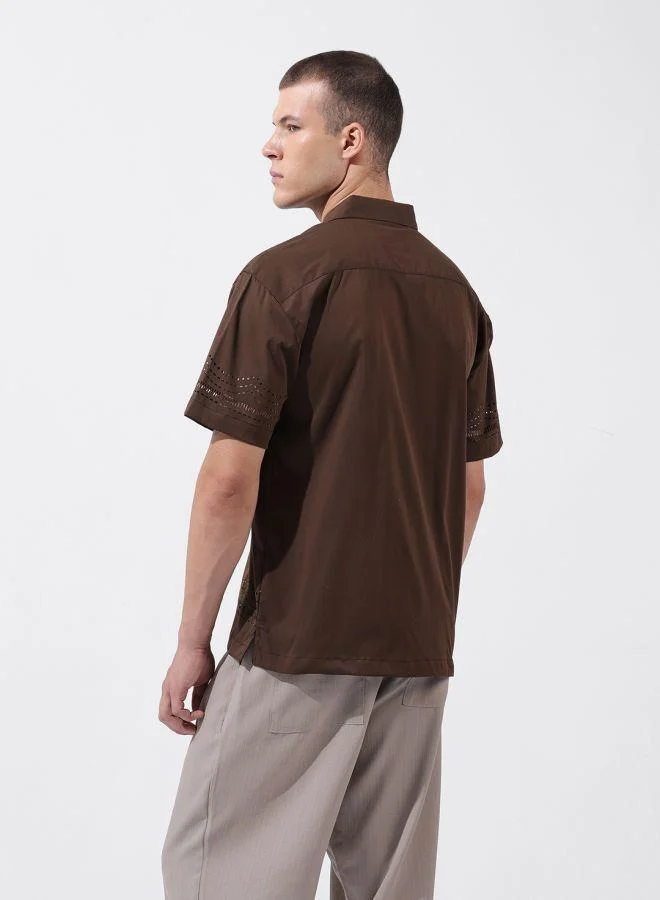 The Indian Garage Co Men Relaxed Fit Solid Cuban Collar Half Sleeves Shirt