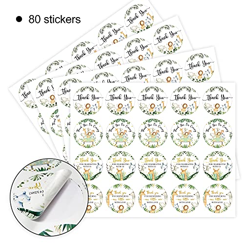 Bemoor 80 Jungle Safari Thank You Stickers, Baby Shower Thank You Stickers, Wild Animals Birthday Party Favor Label Decorations(2 Inch) - Image 3