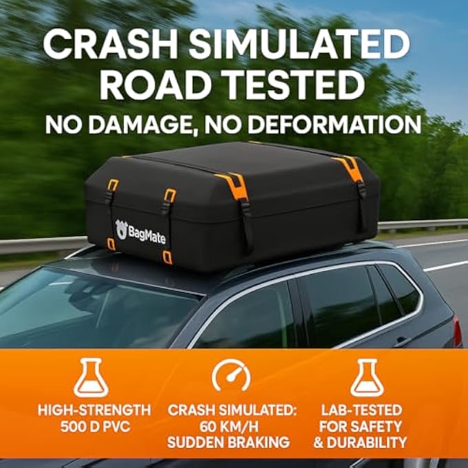 rayihni Military-Grade Waterproof Car Roof Bag - Rooftop Cargo Carrier 19 Cubic Ft. with 4 Door Hooks, Zipper/Buckle Closure, Extra Strap Black Roof Bag for Cars with or Without Rack - Image 3