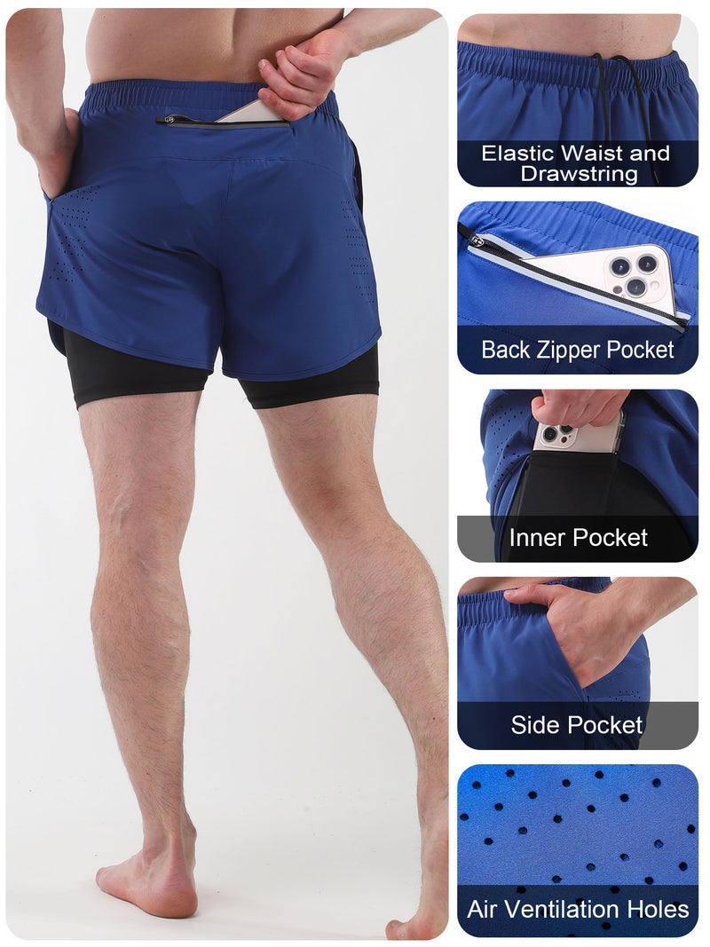 Workout Tight Liner Royal Blue Medium: 2 Layers Quick-drying - Breathable Holes Compression Lining for Jogging - Image 4