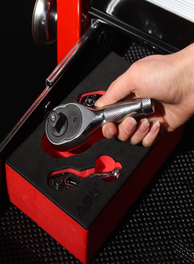 ABN Stubby 3 Piece Ratchet Tools - Thumb Wheel Ratchet Set 3/8 1/4 1/2in Drive 72-Tooth Short Hand Tools - Image 4