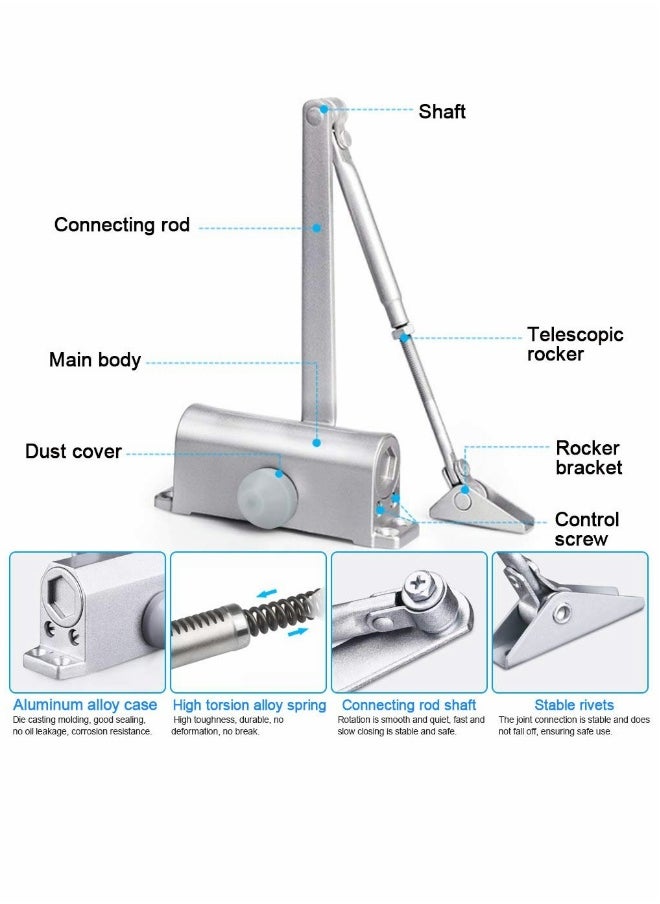 Generic Door Closer, Automatic Hydraulic Adjusting Silent Soft Slow Slam Gate Closer Overhead Concealed Aluminium Door Closer for 35-65kg 70-110cm Wide Wooden Metal Door Fire Door Internal External Door  - Image 2
