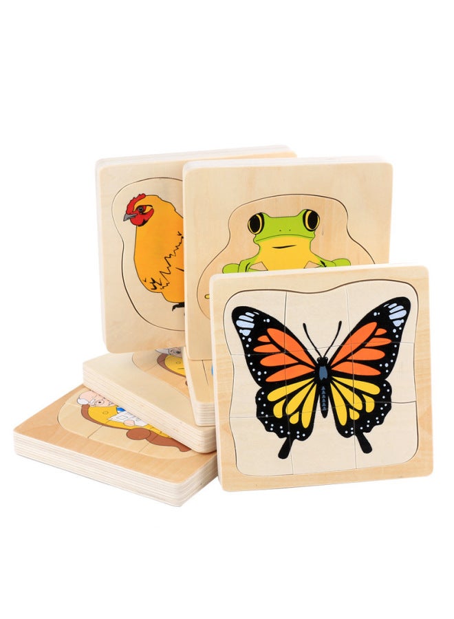 Montessori Teaching Aids Multi-layer Puzzle Early Education Toys Cartoon Animal Puzzle Children's Educational Cognitive Toys Wholesale-Color:Men Grow. - Image 3