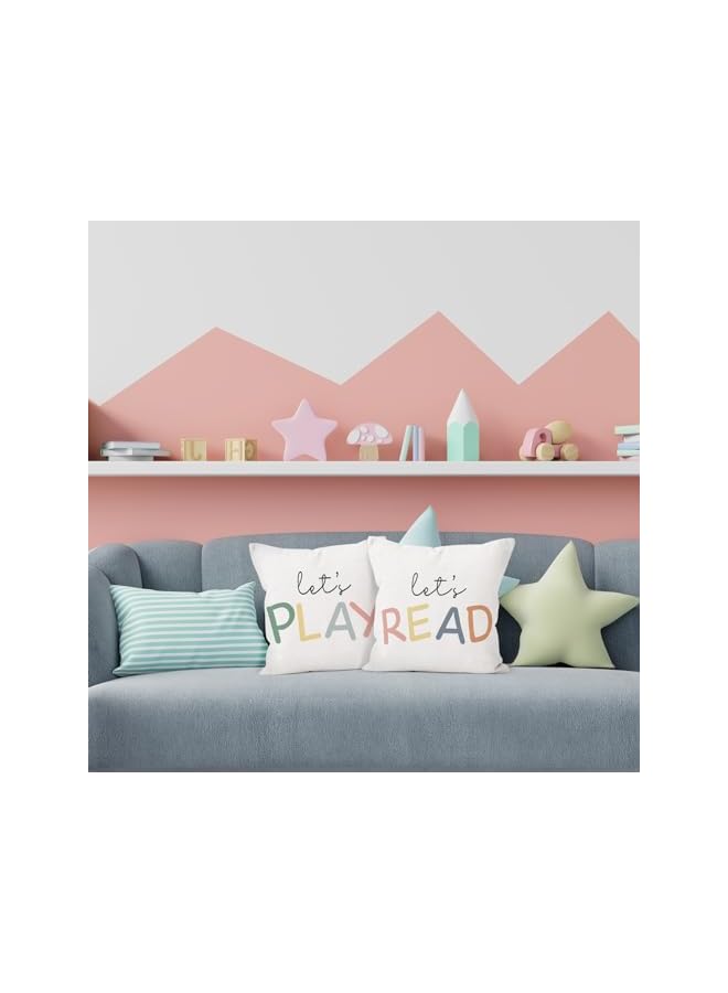 The Bros Kids Playroom Decor,Classroom Throw Pillows,Let's Read Play Decorative 12 x 20 Throw Pillow,Lets Play Read Kids Reading Corner Room Playroom Nursery Decor Set of 2 Pillowcase (18x18 in, White-2) - Image 5