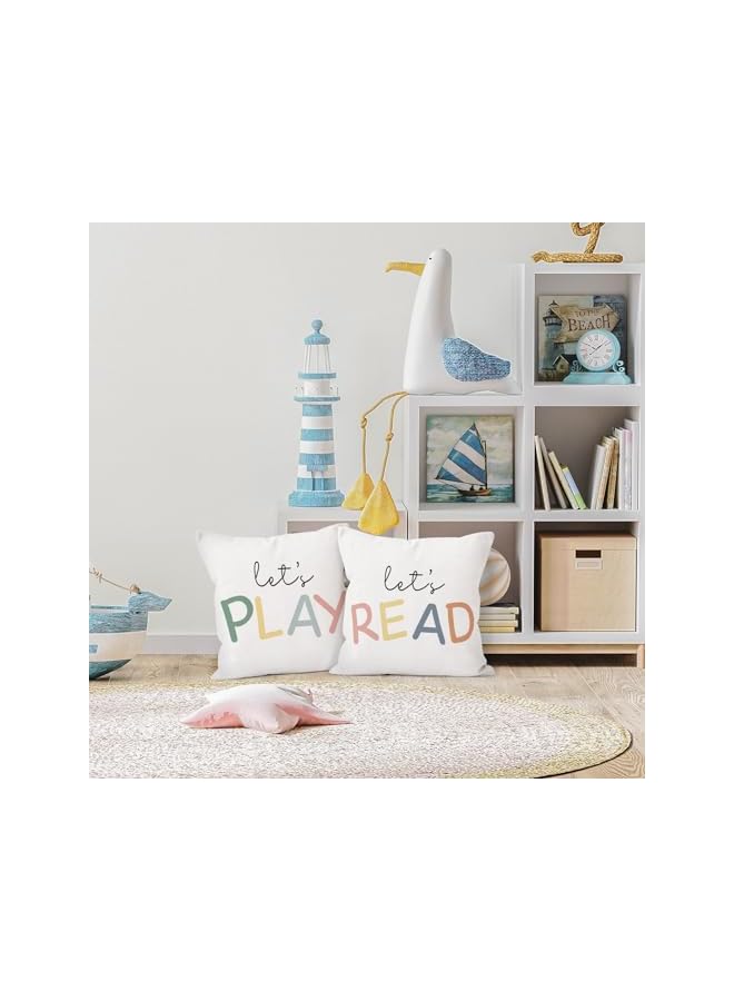 The Bros Kids Playroom Decor,Classroom Throw Pillows,Let's Read Play Decorative 12 x 20 Throw Pillow,Lets Play Read Kids Reading Corner Room Playroom Nursery Decor Set of 2 Pillowcase (18x18 in, White-2) - Image 3