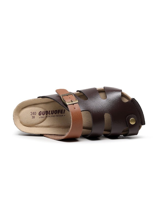 GUOLUOFEI Men's PU Leather Half Slippers, Oversized Cork Sole, Thick Sole Clogs Mule Slippers - Image 4