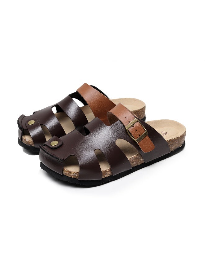 GUOLUOFEI Men's PU Leather Half Slippers, Oversized Cork Sole, Thick Sole Clogs Mule Slippers - Image 5