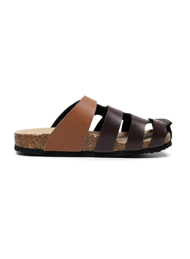 GUOLUOFEI Men's PU Leather Half Slippers, Oversized Cork Sole, Thick Sole Clogs Mule Slippers - Image 3