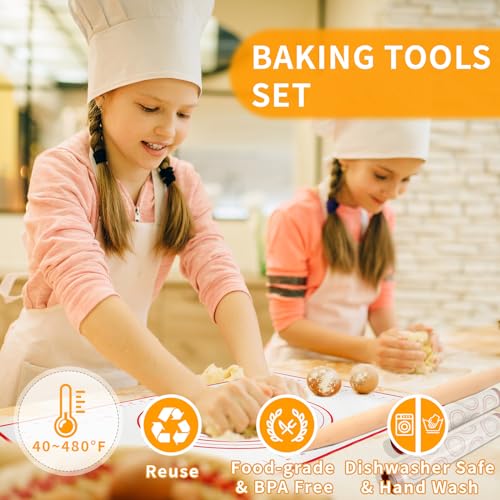 NICE KITCHEN Silicone Baking Mat Sets, Dough Mat with Macaron Baking Mat Pastry Cutter Rolling Pin,Food Safe Pastry Mat, Reusable Cookie Sheets Liner - Image 2