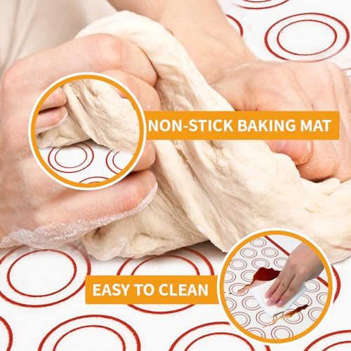NICE KITCHEN Silicone Baking Mat Sets, Dough Mat with Macaron Baking Mat Pastry Cutter Rolling Pin,Food Safe Pastry Mat, Reusable Cookie Sheets Liner - Image 5