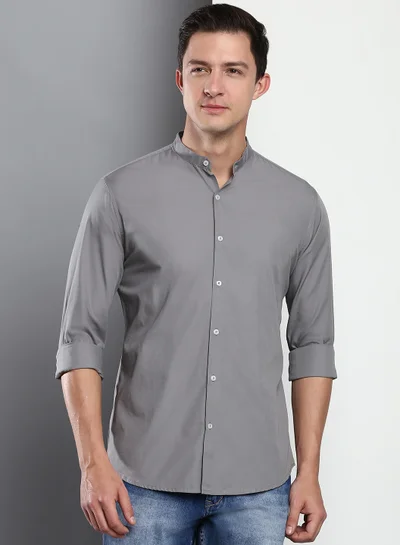 Dennis Lingo Men's Slate Grey Slim Fit Casual Spread Shirt