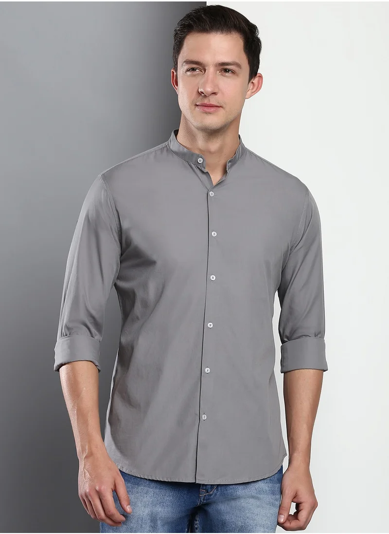 Dennis Lingo Men's Slate Grey Slim Fit Casual Spread Shirt