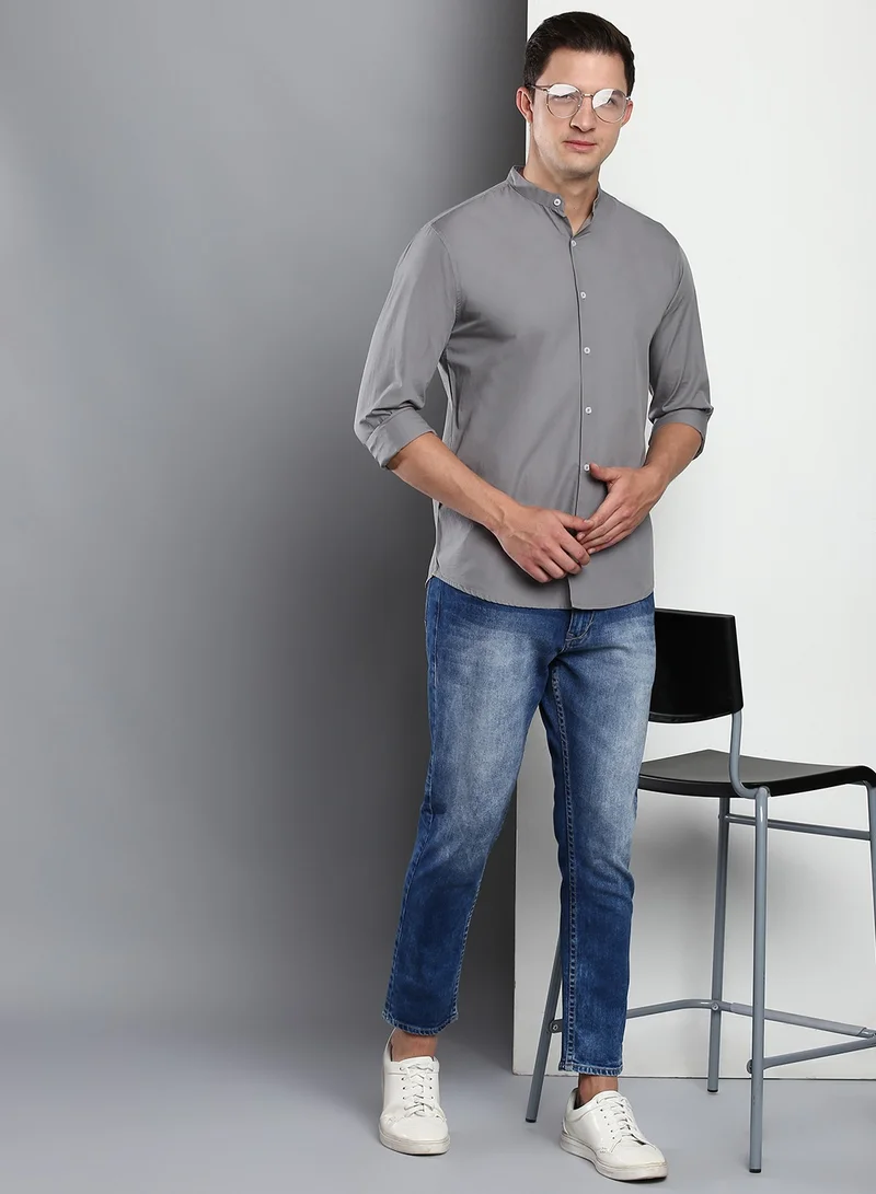 Dennis Lingo Men's Slate Grey Slim Fit Casual Spread Shirt
