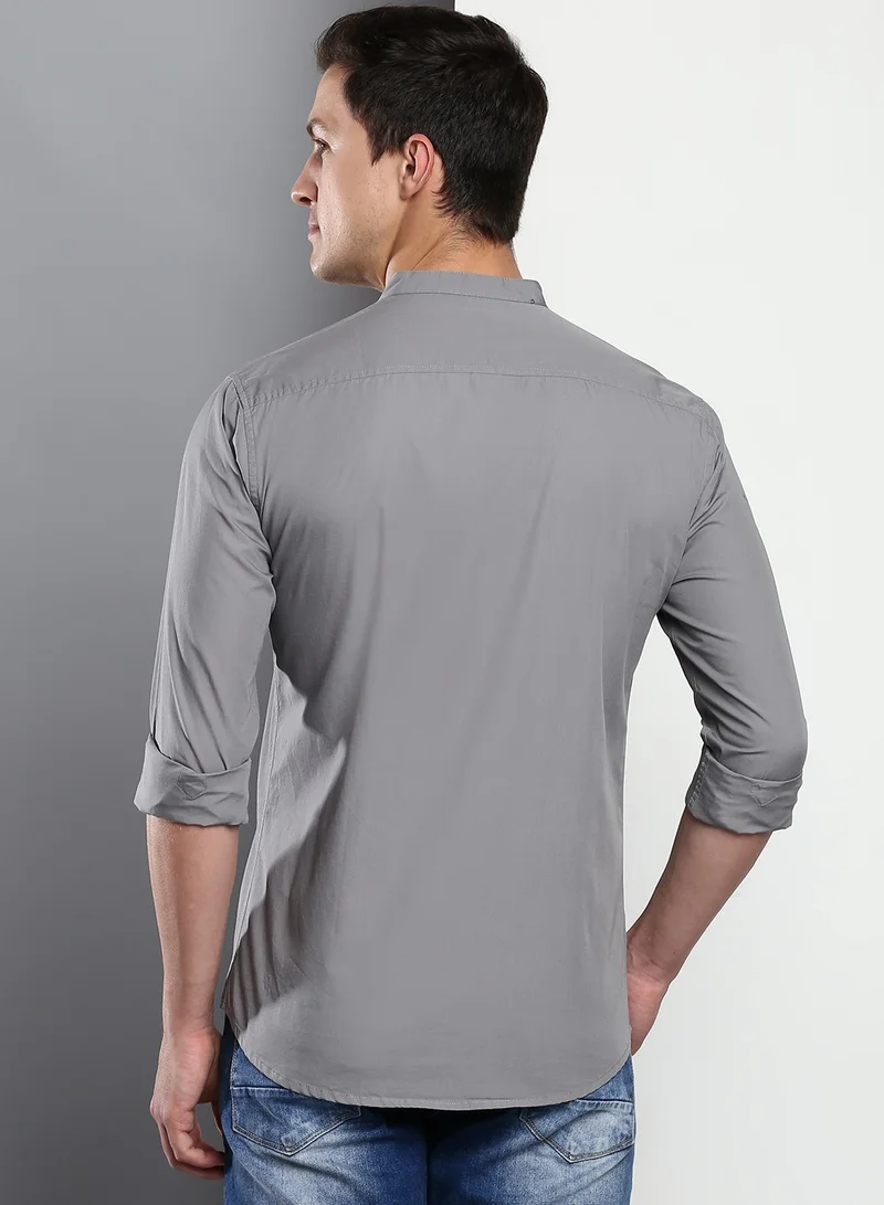Dennis Lingo Men's Slate Grey Slim Fit Casual Spread Shirt